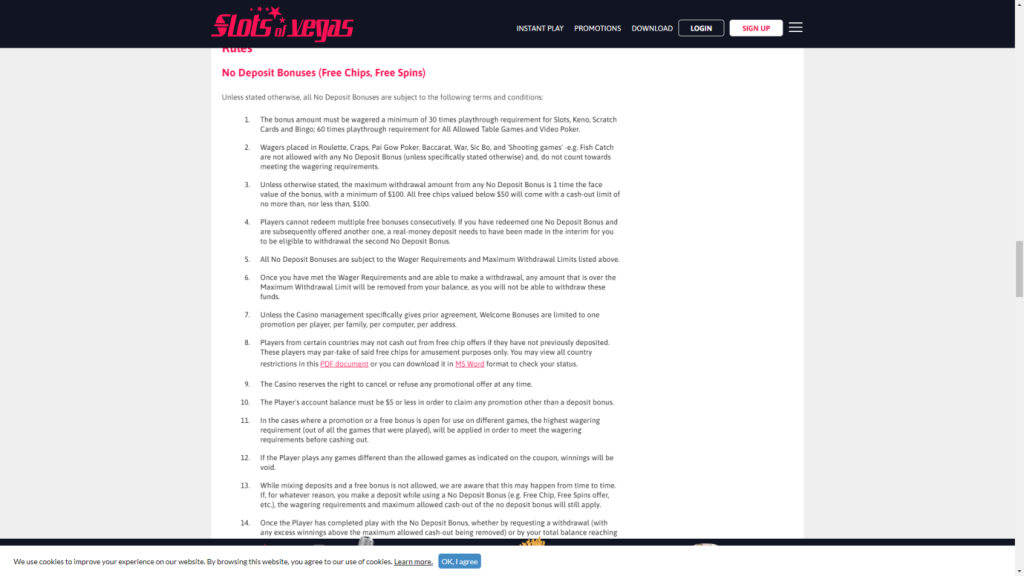 Slots of Vegas Bonus Terms and Conditions